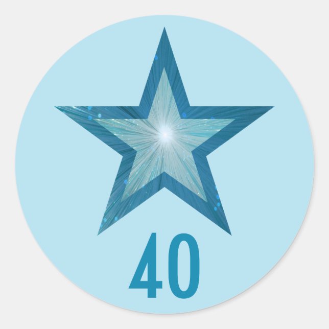 Blue Star "40" age round sticker pale blue (Front)