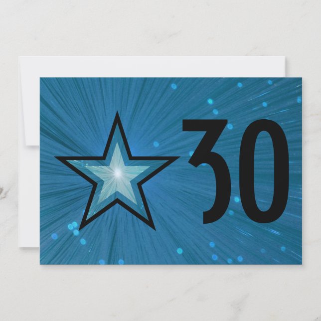 Blue Star 'Age' birthday invitation black back (Front)