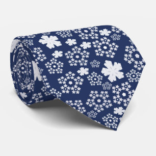 Blue Star and Snowflake Christmas Winter Pattern Neck Tie