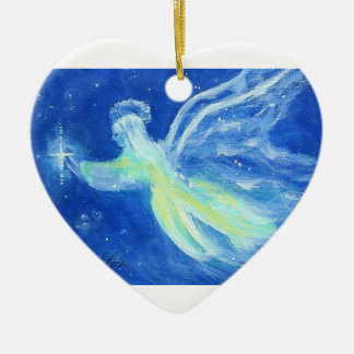 Blue Star Angel Heart Christmas Ornament