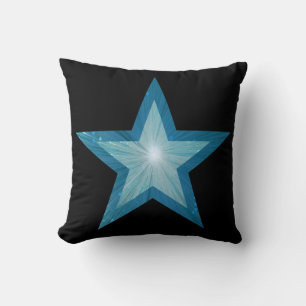 Blue Star black throw pillow square blue back