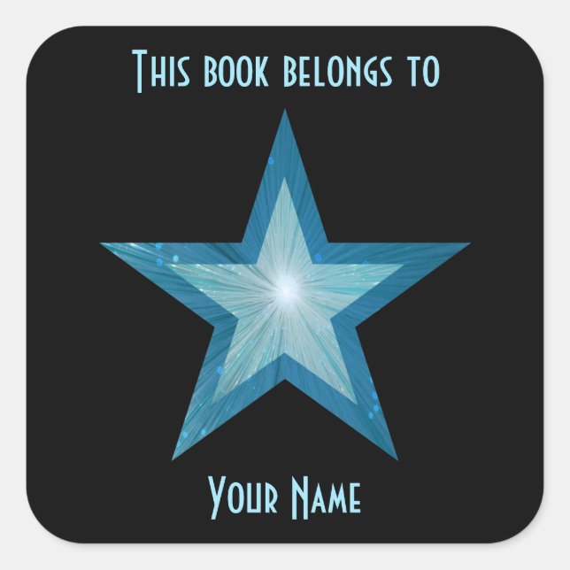 Blue Star bookplate sticker black (Front)