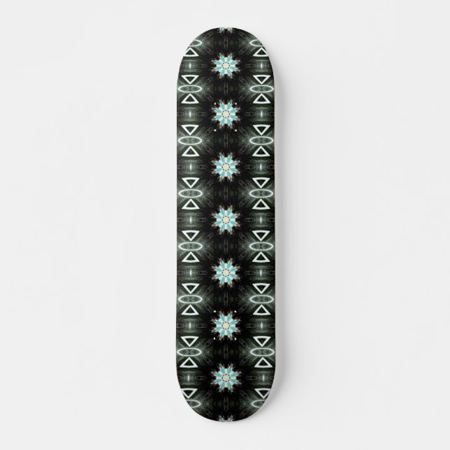 blue star-burst geometric black skateboard deck (Front)