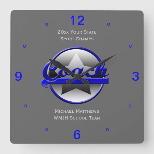 Blue Star Coach Name and School Square Clock