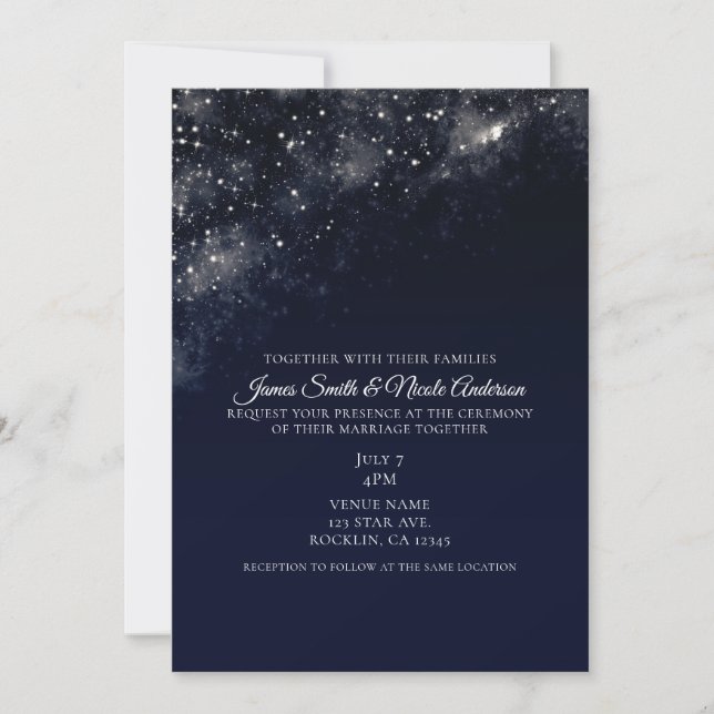 Blue Star Dust Starry Night Sky Wedding Invitation (Front)