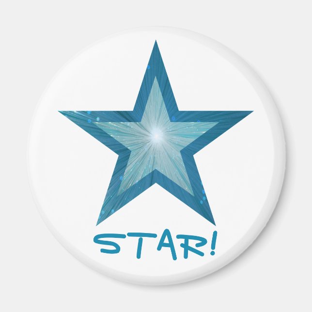 Blue Star fridge 'STAR!' magnet round white (Front)