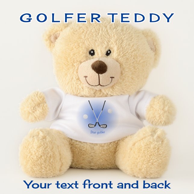 Blue star golfer add name and text teddy bear (Creator Uploaded)