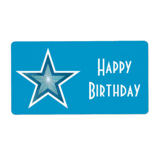 Blue Star 'Happy Birthday' label large blue