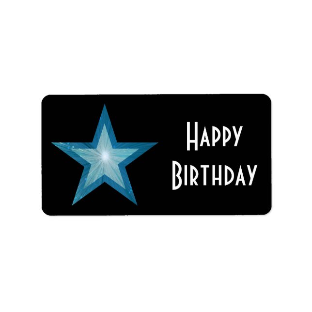 Blue Star 'Happy Birthday' label medium black (Front)