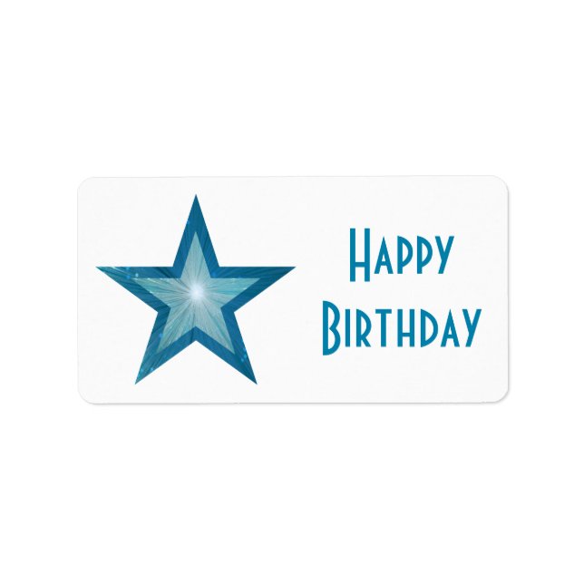 Blue Star 'Happy Birthday' label medium white (Front)