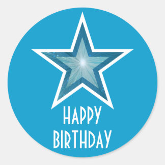 Blue Star 'Happy Birthday' round sticker blue