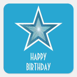 Blue Star 'Happy Birthday' square sticker blue