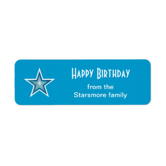 Blue Star Happy Birthday text label small blue