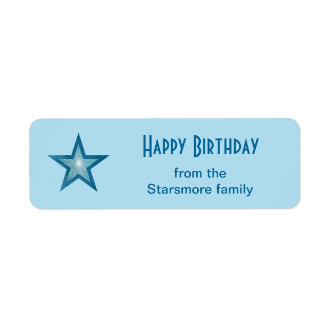 Blue Star 'Happy Birthday' text small blue Label (Front)