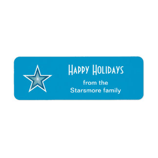 Blue Star 'Happy Holidays' text small blue Label