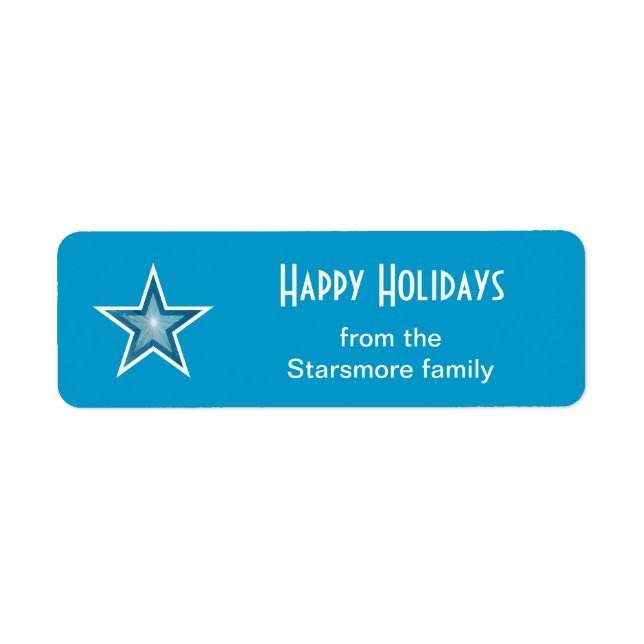 Blue Star 'Happy Holidays' text small blue Label (Front)