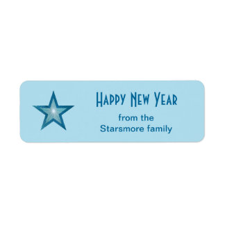 Blue Star 'Happy New Year' text small pale Label