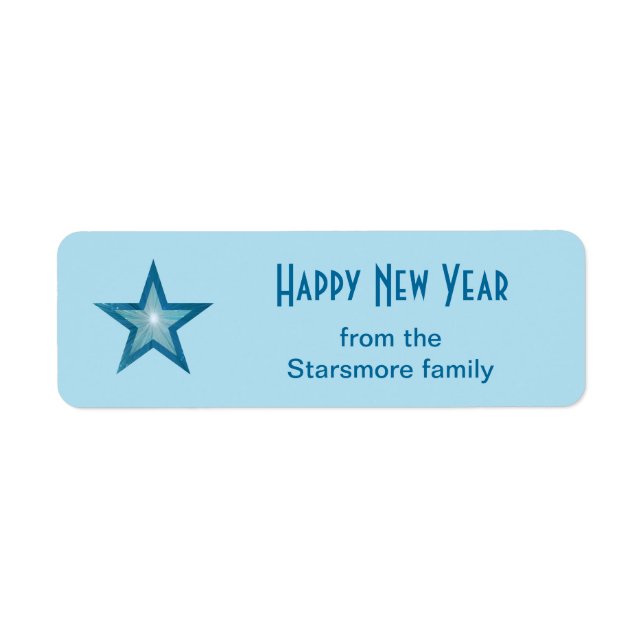 Blue Star 'Happy New Year' text small pale Label (Front)
