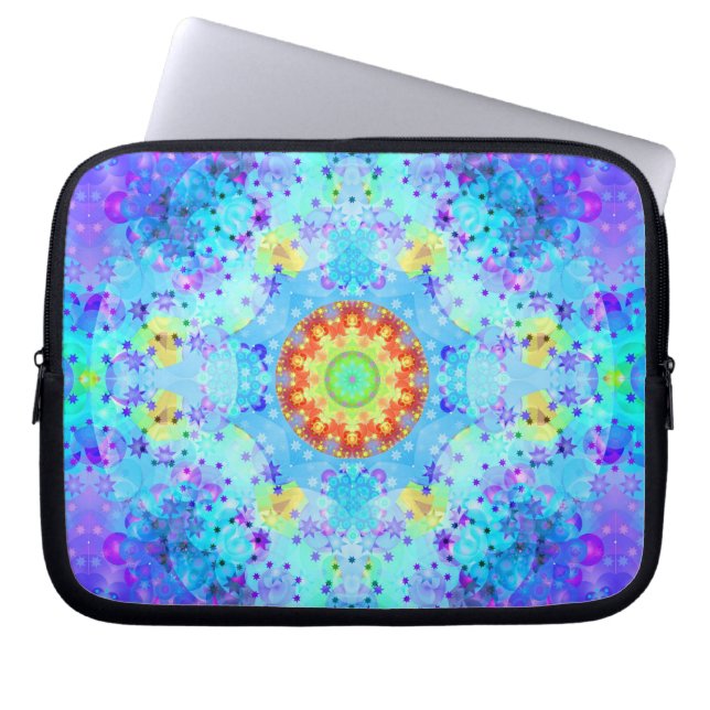 Blue Star Hippy Mandala Patterned Laptop Sleeve (Front)