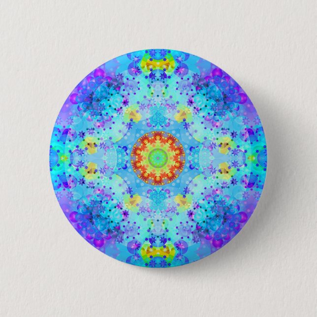 Blue Star Hippy Mandala Patterned Pinback Button (Front)
