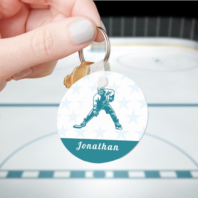 Blue Star Ice Hockey Player Custom Name  Keychain (Creator Uploaded)