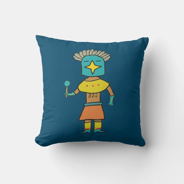Blue Star Kachina Throw Pillow (Front)