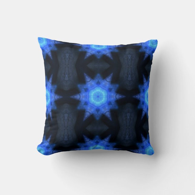 Blue Star Kaleidoscopic Throw Pillow (Front)