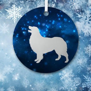 Blue Star Lights Australian Shepherd Christmas Metal Ornament