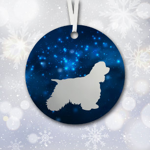 Blue Star Lights Cocker Spaniel Dog Christmas Metal Ornament