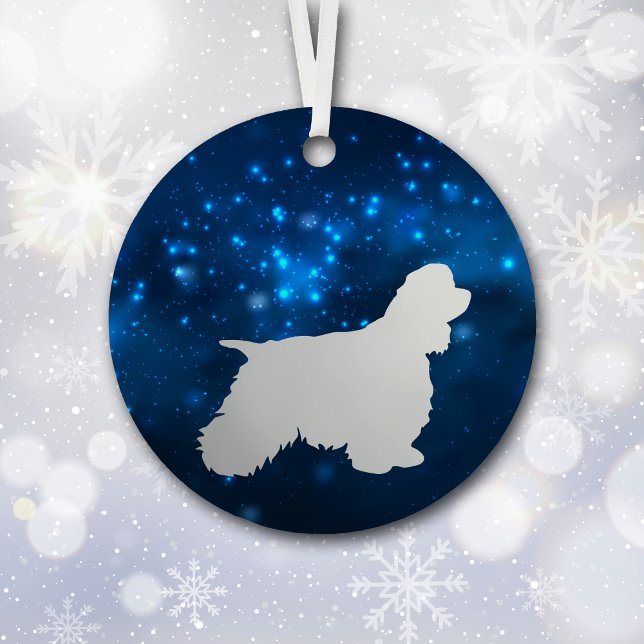 Blue Star Lights Cocker Spaniel Dog Christmas Metal Ornament (Creator Uploaded)