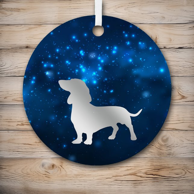 Blue Star Lights Dachshund Dog Christmas Metal Ornament (Creator Uploaded)