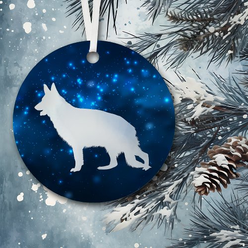 Blue Star Lights German Shepherd Christmas Metal Ornament