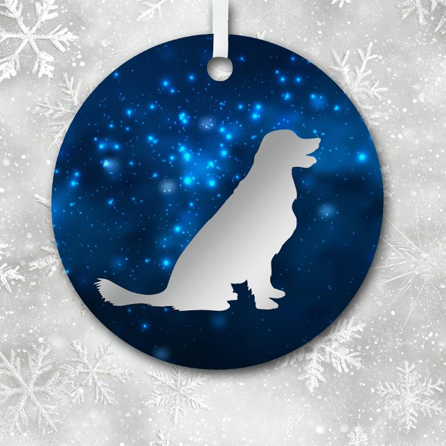 Blue Star Lights Golden Retriever Dog Christmas Metal Ornament (Creator Uploaded)