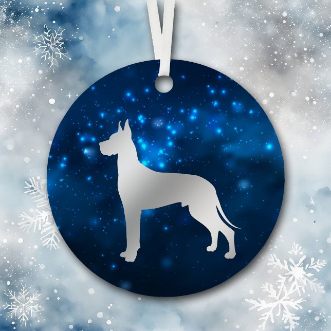 Blue Star Lights Great Dane Christmas Metal Ornament (Creator Uploaded)