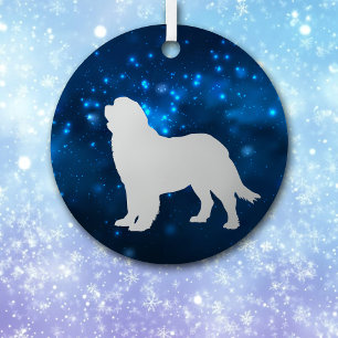 Blue Star Lights Newfoundland Dog Christmas Metal Ornament