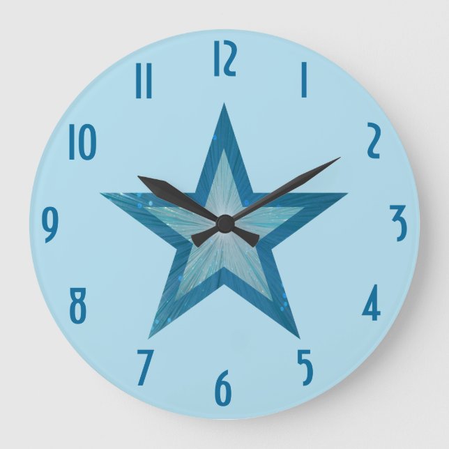 Blue Star 'numbers' clock round pale blue (Front)