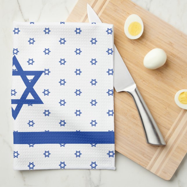 Blue Star of David Blue and White Kitchen Towel (Quarter Fold)