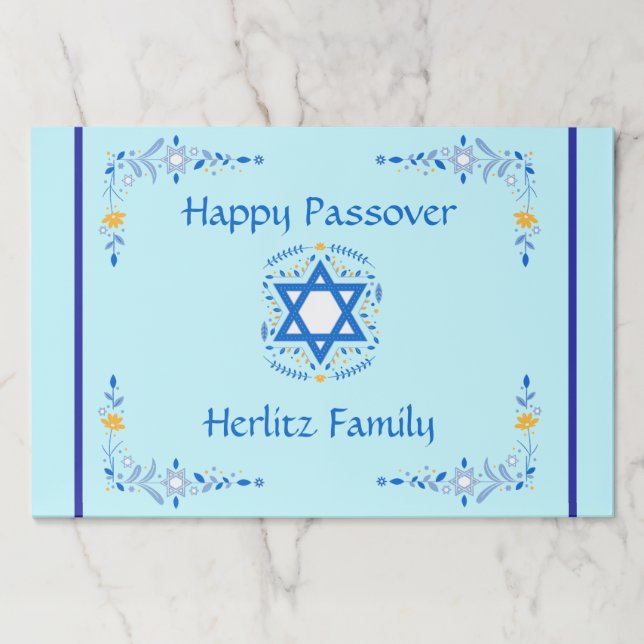 Blue Star of David Customize NAME Paper Placemat (Front)