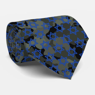 Blue Star Of David Dark Green Camo Camouflage Neck Tie