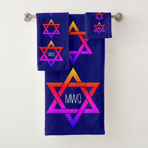 Blue Star of David Monogram Bath Towel Set