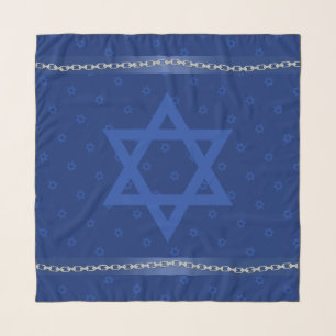 Blue Star of David Navy Blue Satin Ribbon Head Scarf