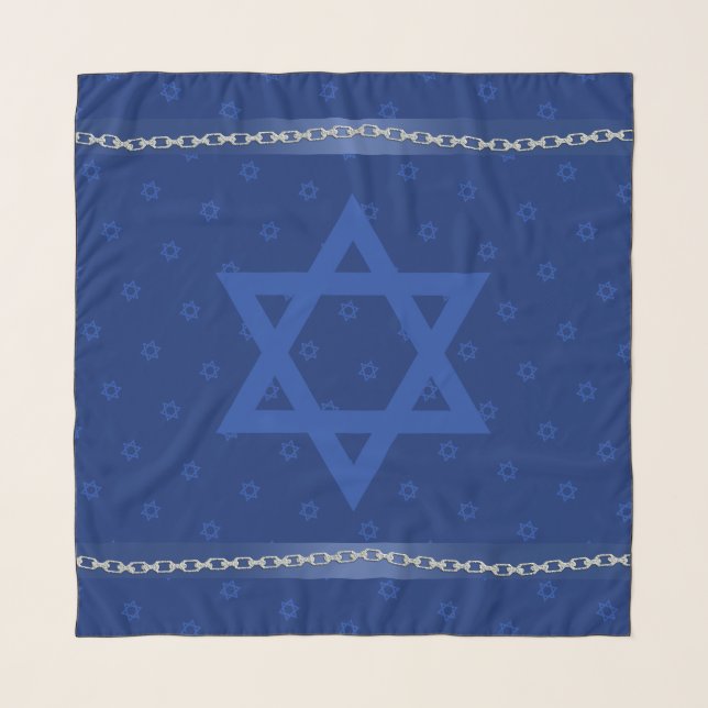 Blue Star of David Navy Blue Satin Ribbon Head Scarf (Front)