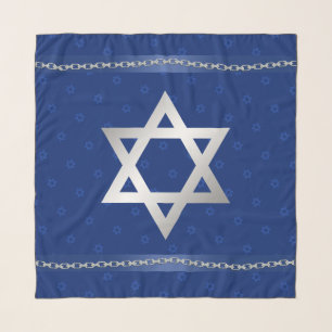 Blue Star of David Navy Blue Satin Ribbon Head Scarf