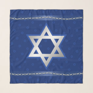 Blue Star of David Navy Blue Satin Ribbon Head Scarf