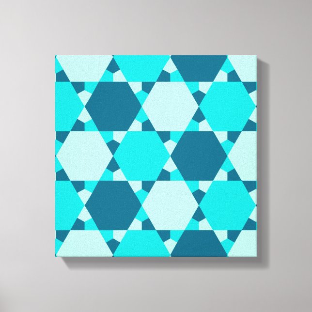 Blue Star of David Optical Illusion Pattern Canvas Print (Front)