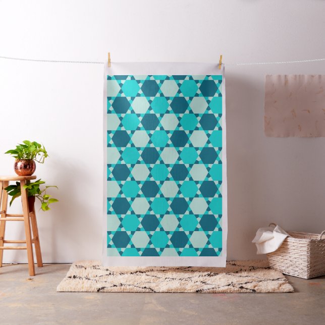 Blue Star of David Optical Illusion Pattern Fabric (In Situ)