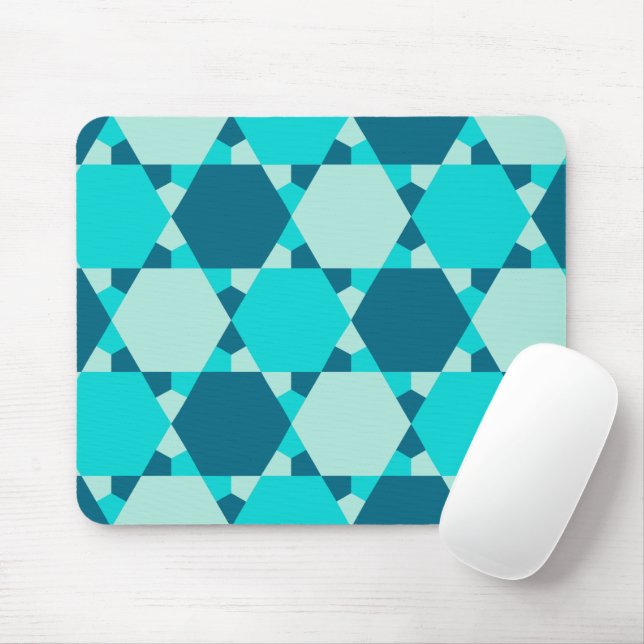 Blue Star of David Optical Illusion Pattern Mouse Pad (With Mouse)