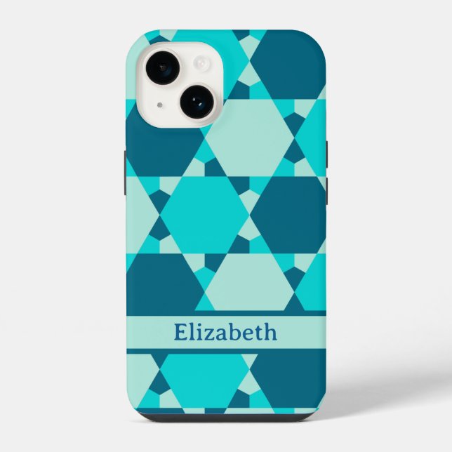 Blue Star of David Optical Illusion Pattern Name Iphone Case (Back)