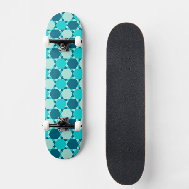 Blue Star of David Optical Illusion Pattern Skateboard Deck (Front)