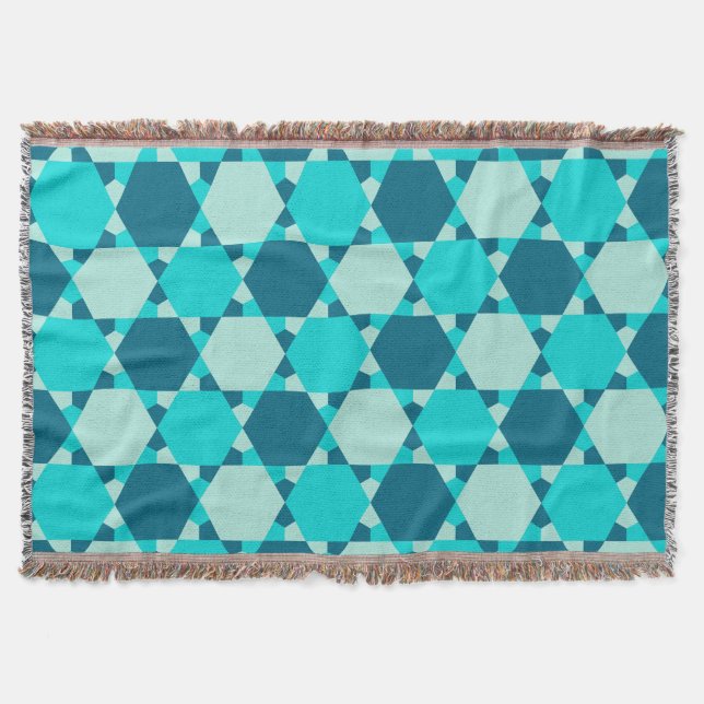 Blue Star of David Optical Illusion Pattern Throw Blanket (Front)